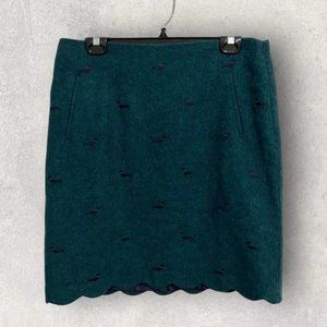 Talbots Embroidered Dachshund Scalloped Hem wool blend skirt